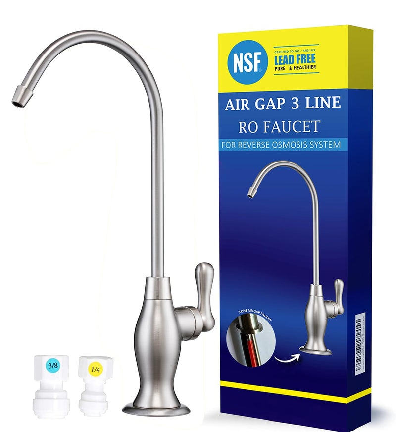 Water Filter Tec Air Gap 3 Line Lead-Free RO Faucet Drinking Water Filtration Reverse Osmosis Faucet (Brushed Nickel) NSF Certified - Image 1